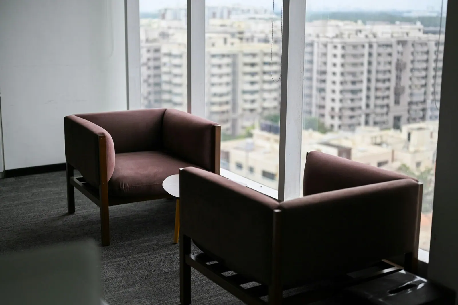 Deux fauteuils face a une baie vitree