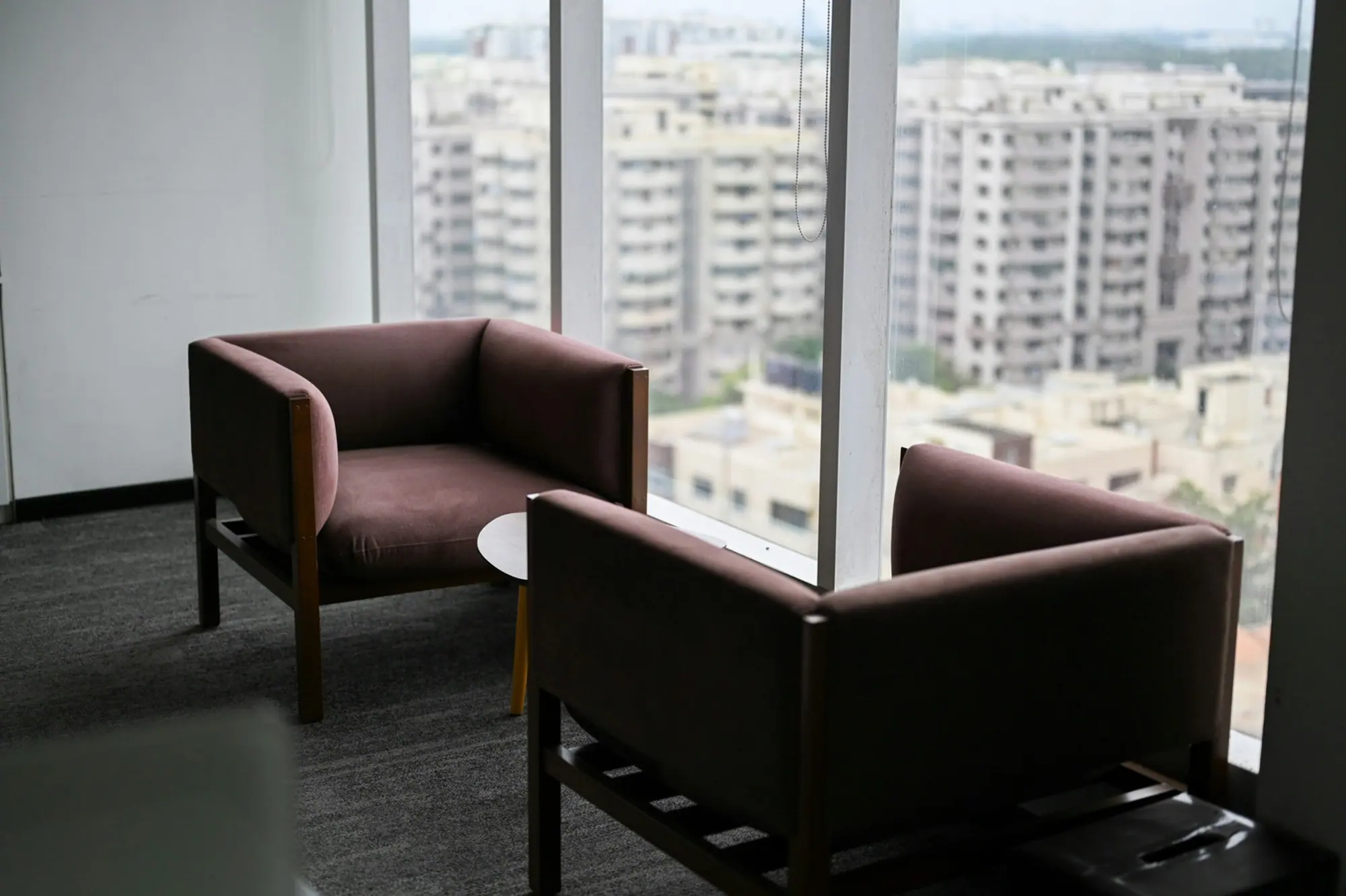 Deux fauteuils face a une baie vitree